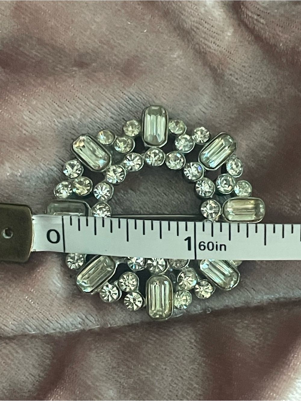Unmarked Crystal Leaf and Circle Brooch Set - Silver-Tone Rhinestone Pins - Picture 7 of 7